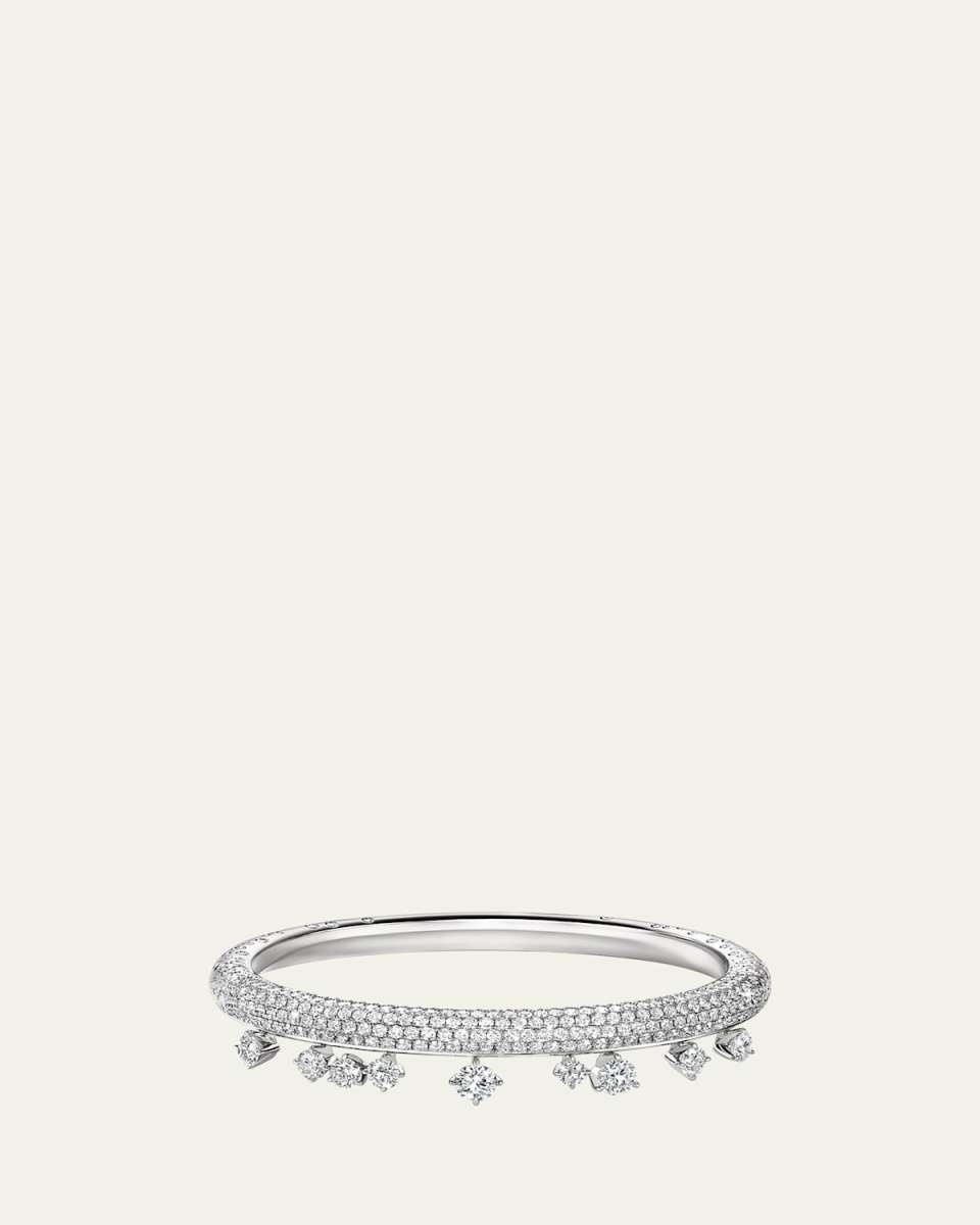 18K White Gold Barre Pave Floating Diamond Bangle Bracelet